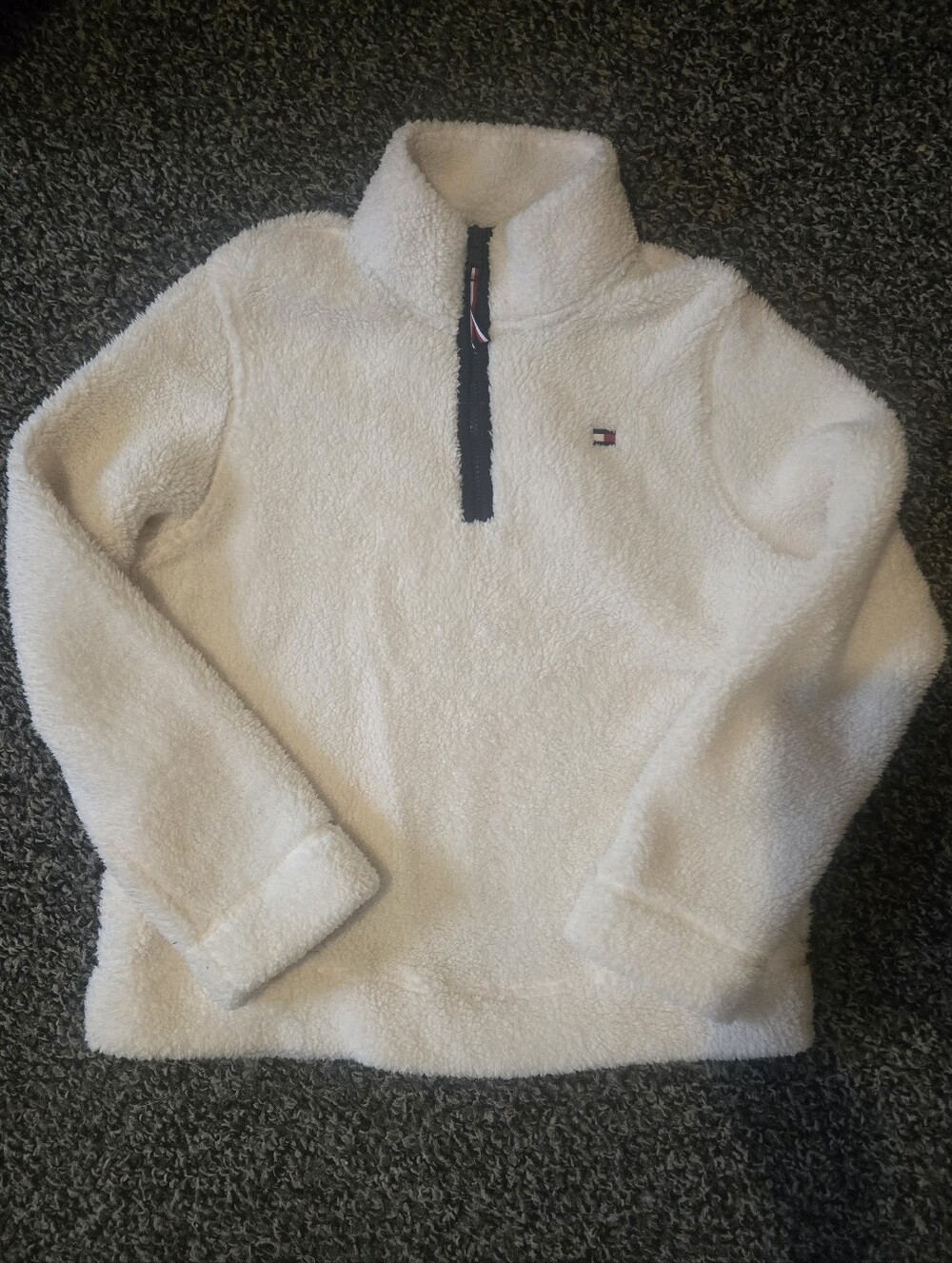 Tommy Hilfiger White Sherpa Half‑Zip Pullover Size M